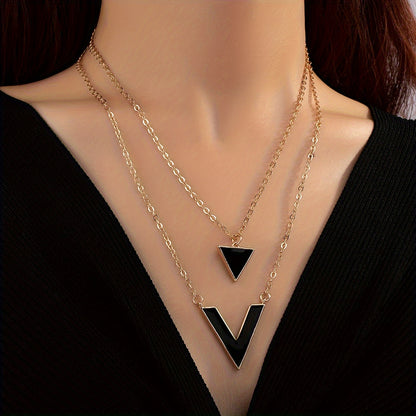 Geometric Drip Oil Black Geometric Shape Pendant Necklace 18K Gold Plated Female Neck Jewelry Gift