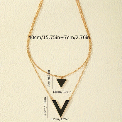 Geometric Drip Oil Black Geometric Shape Pendant Necklace 18K Gold Plated Female Neck Jewelry Gift