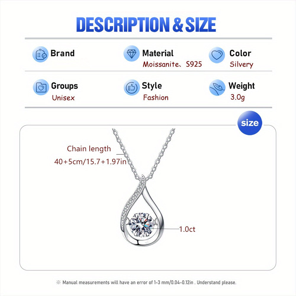 Sterling Silver Water Drop Moissanite Pendant Necklace - Trendy Fashion Pendant for Women - S925 Hypoallergenic, Nickel-Free, Durable, Versatile, and Timeless Necklace with Luxurious Shine