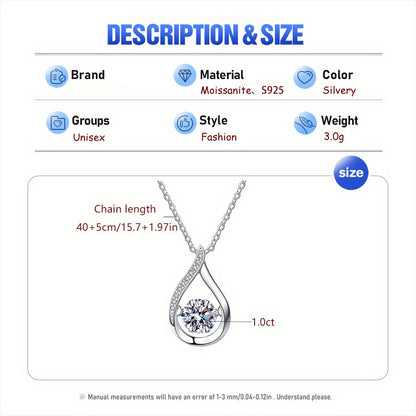 Sterling Silver Water Drop Moissanite Pendant Necklace - Trendy Fashion Pendant for Women - S925 Hypoallergenic, Nickel-Free, Durable, Versatile, and Timeless Necklace with Luxurious Shine