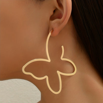 Golden Hollow Butterfly Design Hoop Earrings Classic Sexy Style Alloy Jewelry Creative Female Gift