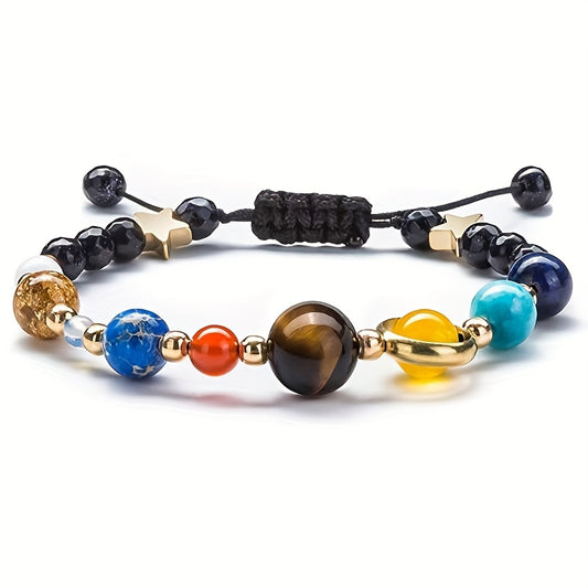 Women Solar System Bracelet Universe Galaxy The Eight Planets Guardian Star Natural Stone Beads Bracelet Bangle Gifts