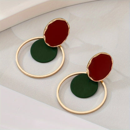 Simple Drip Oil Paint Ladies Geometric Drop Earrings 18K Gold Plated Ear Decoration