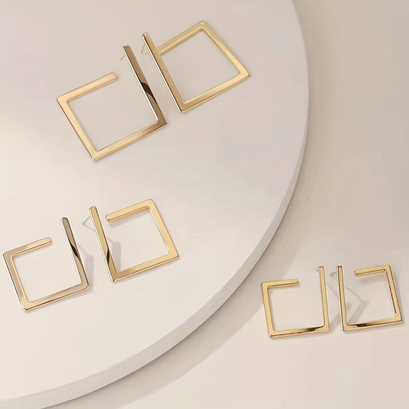 Elegant 18K Golden Plated Geometric Square Stud Earrings Iron Material Fashionable Simple Design for Daily and Party Wear All-Season Versatile Jewelry