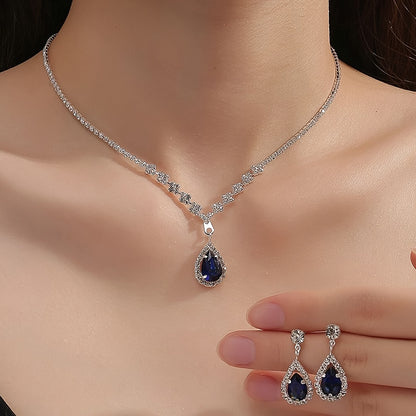 Alluring, Elegant Boho-Chic Women's Jewelry Set - Silvery-Plated Necklace & Earrings with Cubic Zirconia, Perfect for Weddings, Parties & Festivals