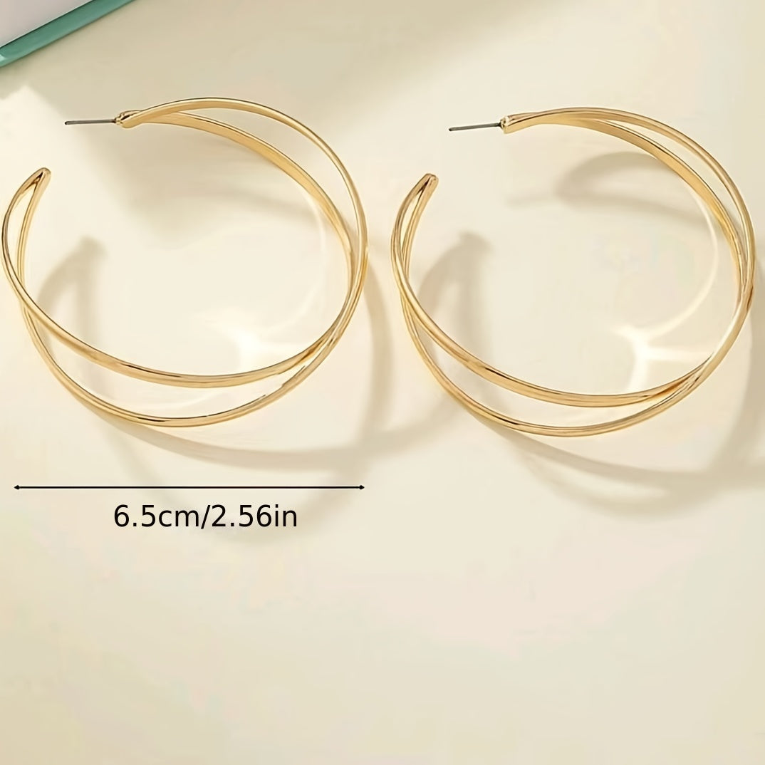 Double-layer Golden Hoop Earrings Elegant Simple Style Alloy Jewelry Daily Wear Accessories Female Gift