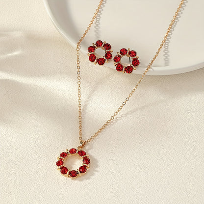 1 Pair Of Earrings + 1 Necklace Chic Jewelry Set Sparkling Flower Design Multi Colors For U To Choose Casual Jewelry For Daily Commuting & Working