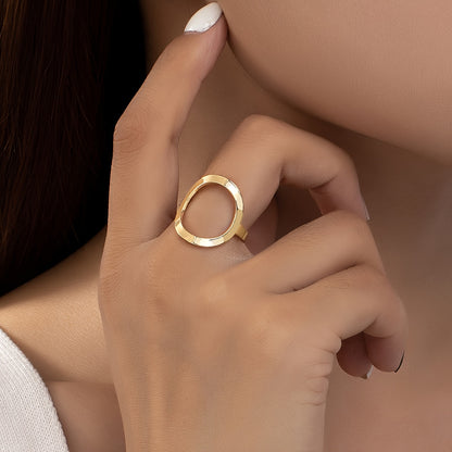 Geometric Round Hollow Open 18K Gold Plated Ring Finger Jewelry Gift For Women