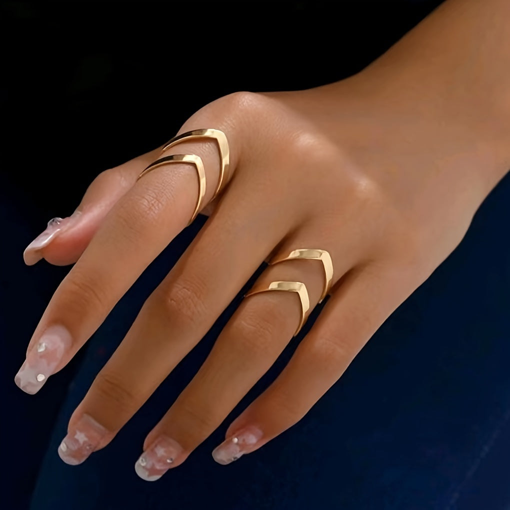 Geometric Hollow Out Open Ring Monochrome Metal Feeling Finger Ring Elegant Style Alloy Jewelry