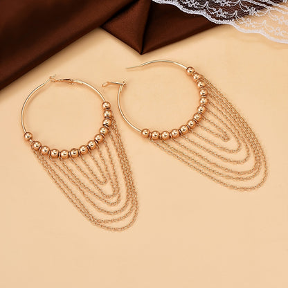 Golden Circle Tassel Hoop Dangle Earrings 18K Gold Plated Ornaments