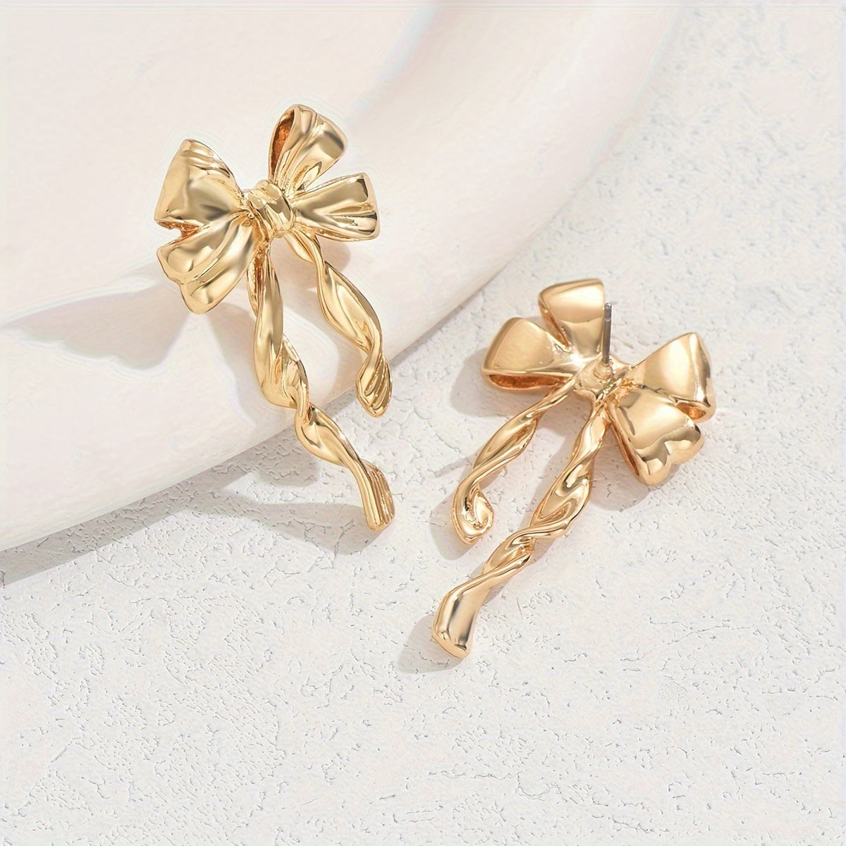 Chic Boho Bowknot Stud 14K Gold Plated Earrings for Women - Stainless Steel Posts, Copper, Perfect for Weddings & Parties, Bohemia Style