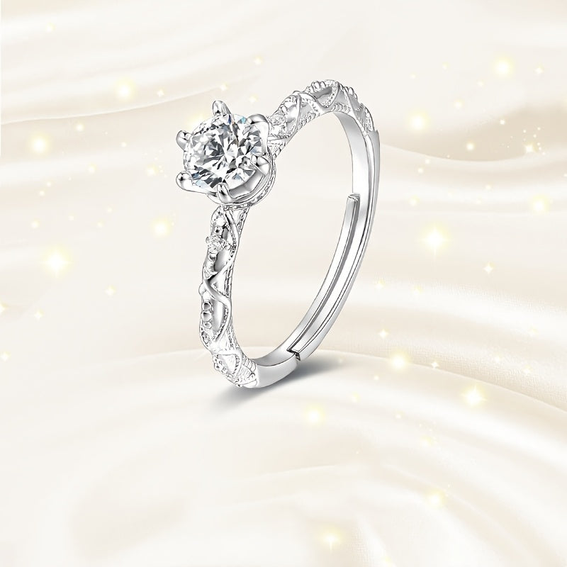 Adjustable Ring Elegant Vintage 1 Carat Moissanite Engagement Ring, 925 Sterling Silver, Sexy Style for Daily Wear, Party, Wedding, Gift for Girlfriend or Best Friend