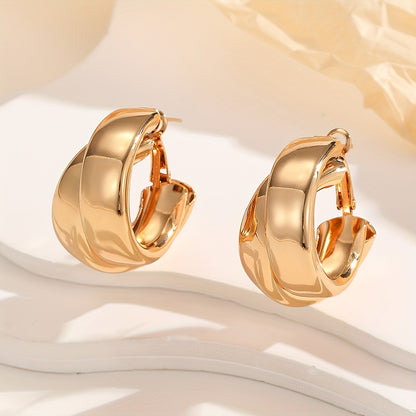 Luxury 18K Gold Plated Geometric Multi-Layer Circle C-Shaped Earrings, 1 Pair Trendy Exaggerated Fashion Jewelry, Elegant Gift for Women