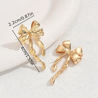 Chic Boho Bowknot Stud 14K Gold Plated Earrings for Women - Stainless Steel Posts, Copper, Perfect for Weddings & Parties, Bohemia Style