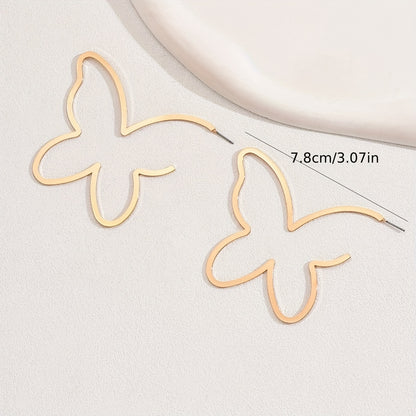 Golden Hollow Butterfly Design Hoop Earrings Classic Sexy Style Alloy Jewelry Creative Female Gift