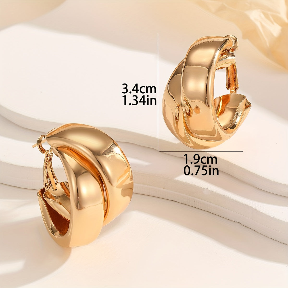 Luxury 18K Gold Plated Geometric Multi-Layer Circle C-Shaped Earrings, 1 Pair Trendy Exaggerated Fashion Jewelry, Elegant Gift for Women