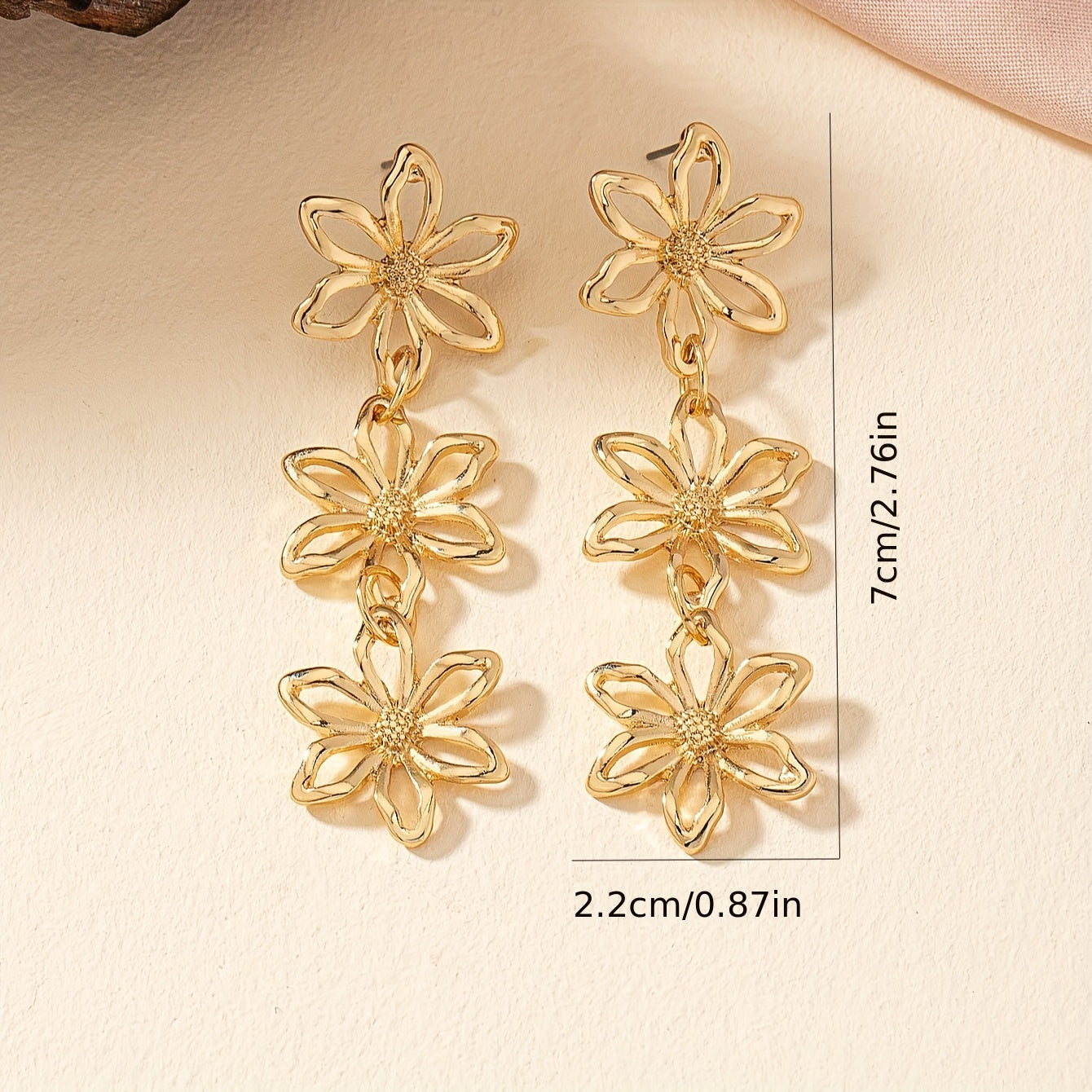 Boho Delicate Zinc Alloy 18K Gold Plated Hollow Flower Design Long Dangle Earrings - Female Vacation Style Jewelry