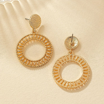 Golden Hollow Circle Dangle Earrings 18K Gold Plated Simple Punk Style Trendy Female Gift Daily Wear Accessories