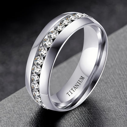 1pc Titanium Steel Ring, Silvery Men's Wedding Ring, Plain Round Cubic Zirconia Engagement Ring Gift