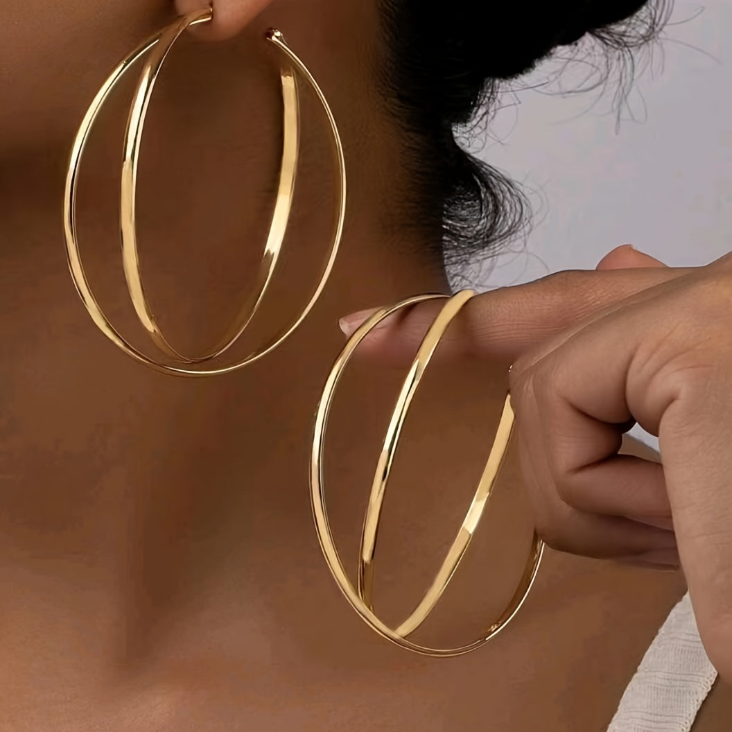 Double-layer Golden Hoop Earrings Elegant Simple Style Alloy Jewelry Daily Wear Accessories Female Gift