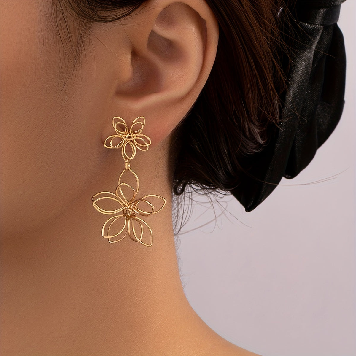 Elegant 18K Golden Plated Flower Drop Earrings for Women, Sexy Crafted Wrapped Design, Daily & Party Wear Accessory