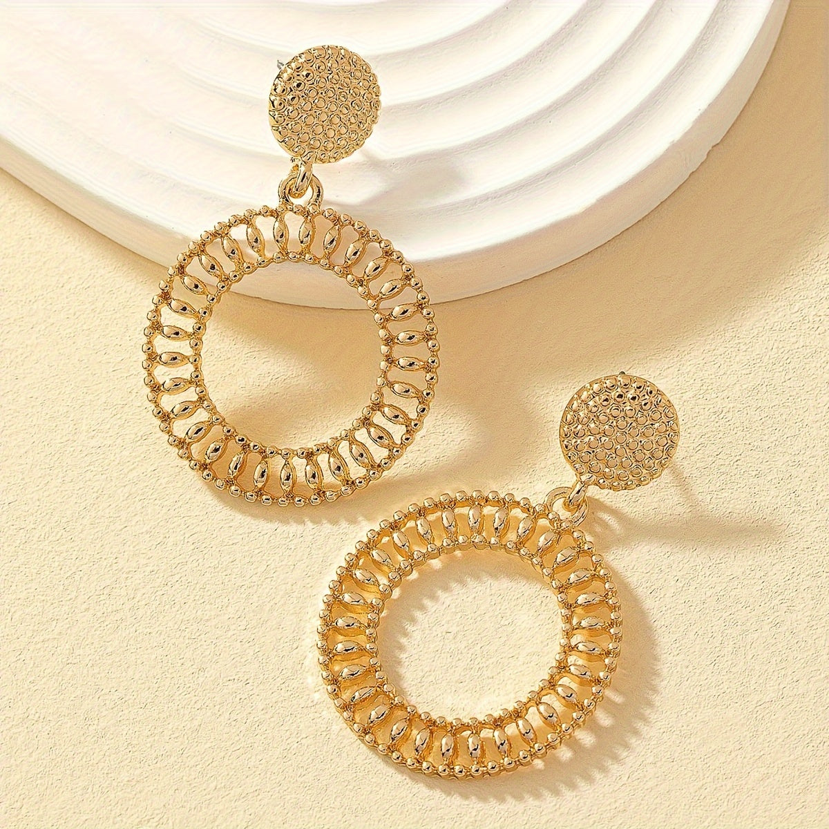 Golden Hollow Circle Dangle Earrings 18K Gold Plated Simple Punk Style Trendy Female Gift Daily Wear Accessories