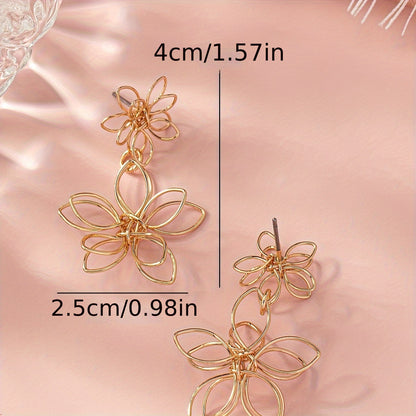 Elegant 18K Golden Plated Flower Drop Earrings for Women, Sexy Crafted Wrapped Design, Daily & Party Wear Accessory