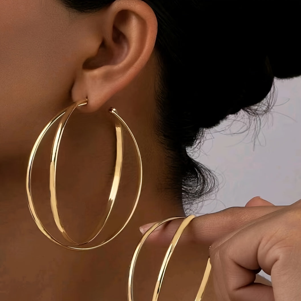 Double-layer Golden Hoop Earrings Elegant Simple Style Alloy Jewelry Daily Wear Accessories Female Gift