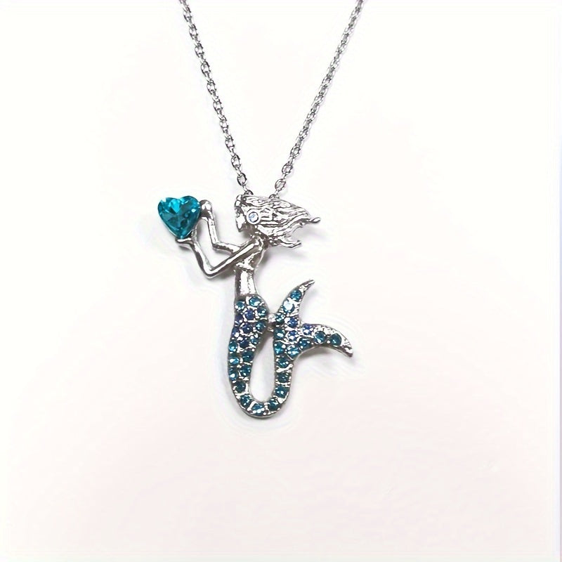 1pc Shimmering Sparkling Mermaid Heart Necklace - Handcrafted with Multicolor Rhinestones, A Symbol of Love - Perfect Elegant Birthday Gift for Fashionistas