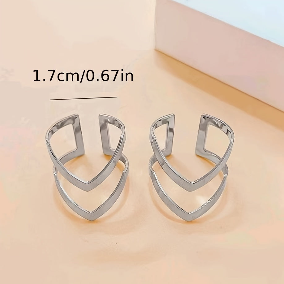 Geometric Hollow Out Open Ring Monochrome Metal Feeling Finger Ring Elegant Style Alloy Jewelry