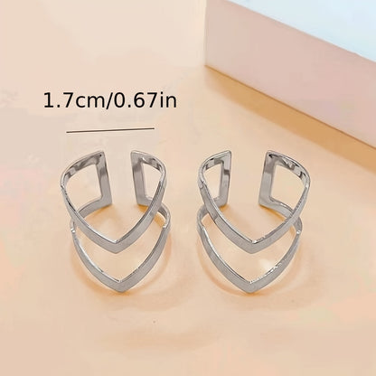 Geometric Hollow Out Open Ring Monochrome Metal Feeling Finger Ring Elegant Style Alloy Jewelry