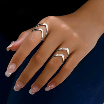 Geometric Hollow Out Open Ring Monochrome Metal Feeling Finger Ring Elegant Style Alloy Jewelry