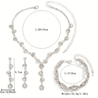 Elegant Jewelry Set - 3pcs Necklace, Bracelet & Earrings, Perfect for Weddings, Anniversaries & Special Occasions