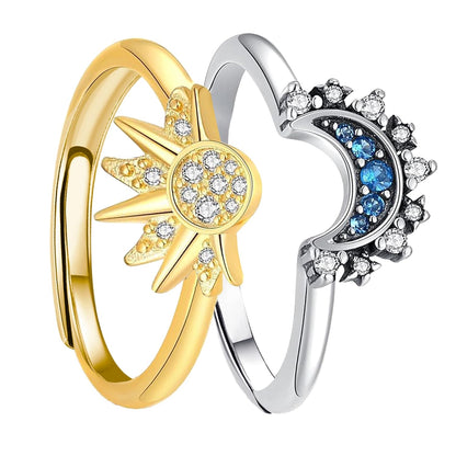 Sun and Moon Ring Set Stackable Rings for Women, Adjustable Celestial Jewelry Anillos Para Mujer Matching Rings as Best Friend Christmas Gifts for Bestie, Gold and Silver Rings for Teen Girls Daughter