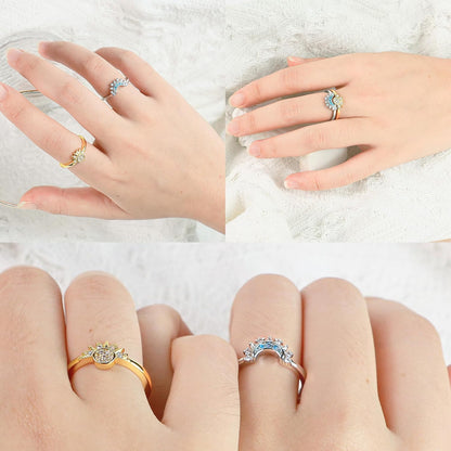 Sun and Moon Ring Set Stackable Rings for Women, Adjustable Celestial Jewelry Anillos Para Mujer Matching Rings as Best Friend Christmas Gifts for Bestie, Gold and Silver Rings for Teen Girls Daughter