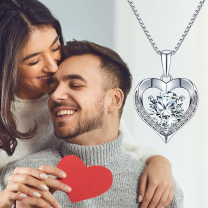 Heart Pendant Necklace Gifts for Wife, Engraved 'I LOVE YOU' Gift for Wife, 1-3 Carat Moissanite Necklace, Anniversary Eternity Jewelry Present for Wife, Birthday Gifts for Women