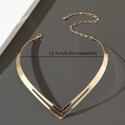 Elegant Double-Layered V-Shaped Choker Necklace for Women - Simple Hollow Design, Alloy, Perfect for Parties & Casual Wear