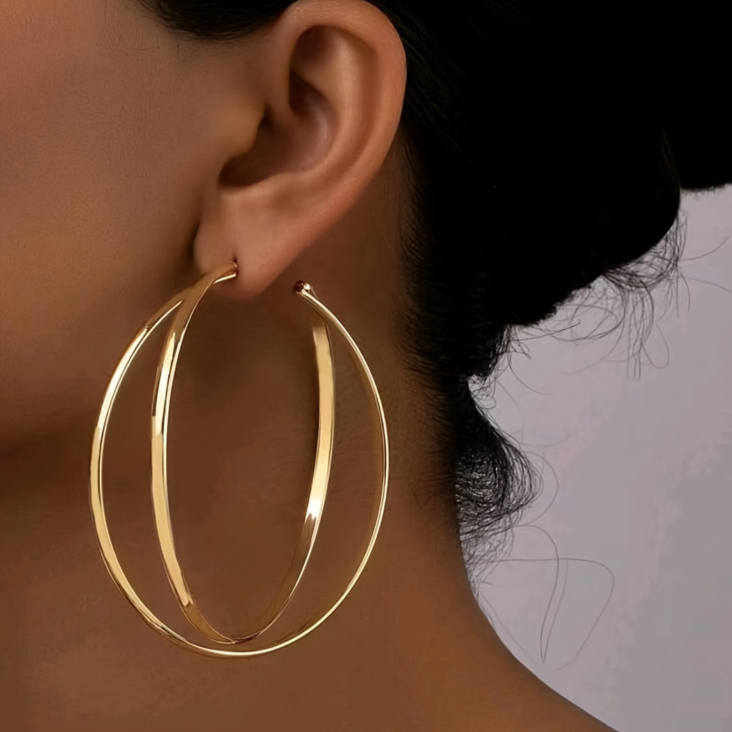 Double-layer Golden Hoop Earrings Elegant Simple Style Alloy Jewelry Daily Wear Accessories Female Gift