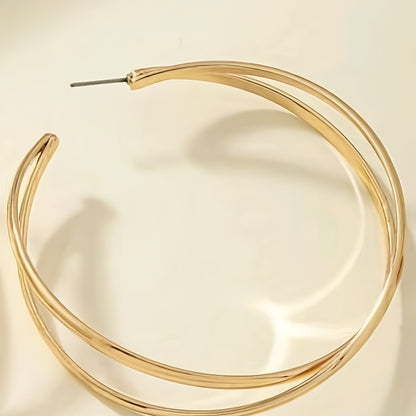 Double-layer Golden Hoop Earrings Elegant Simple Style Alloy Jewelry Daily Wear Accessories Female Gift