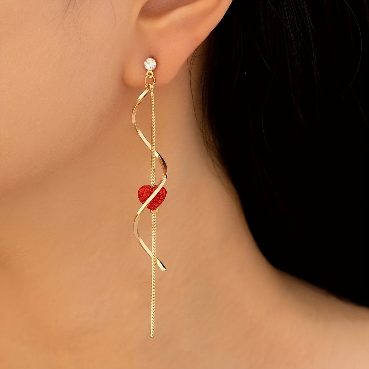 Spiral Lines Black Heart Design Dangle Earrings Elegant Cute Style 18K Gold Plated Jewelry Gift