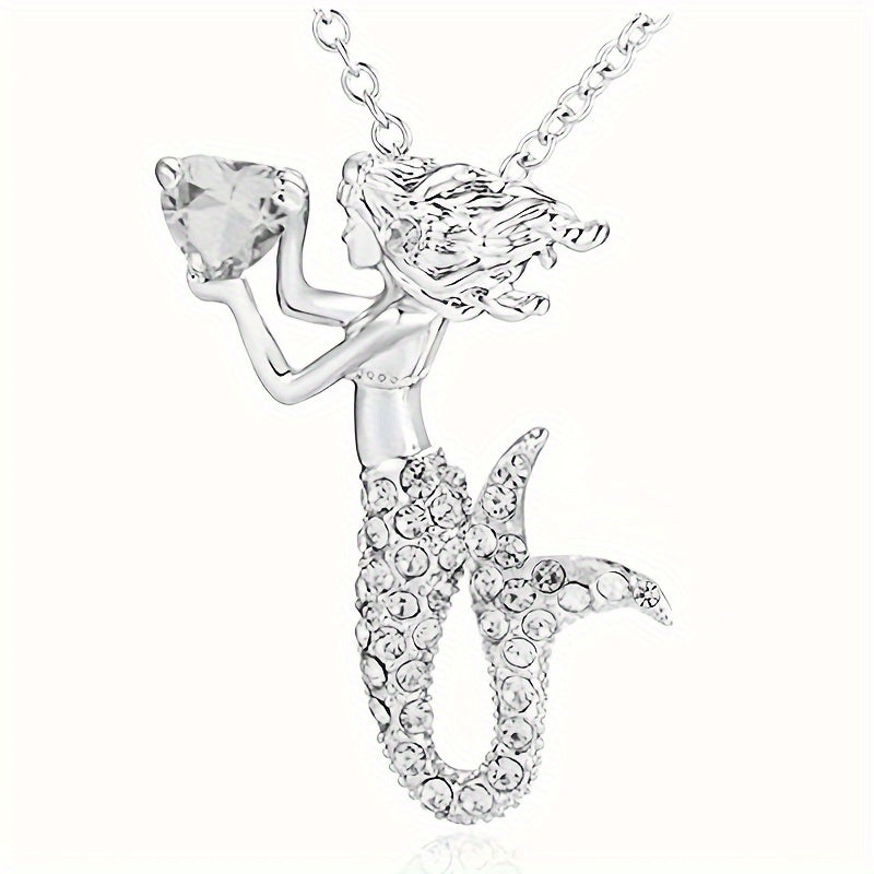1pc Shimmering Sparkling Mermaid Heart Necklace - Handcrafted with Multicolor Rhinestones, A Symbol of Love - Perfect Elegant Birthday Gift for Fashionistas