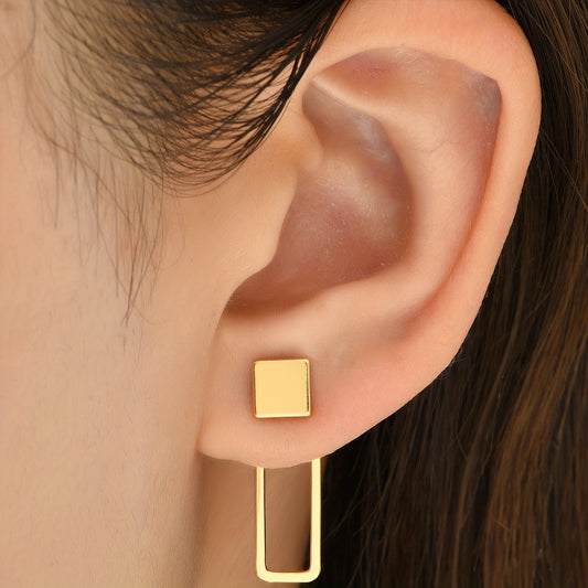 Square Geometric Stud Earrings Copper Jewelry Simple Leisure Style For Women Ladies Daily Wear Trendy Female Ear Decor