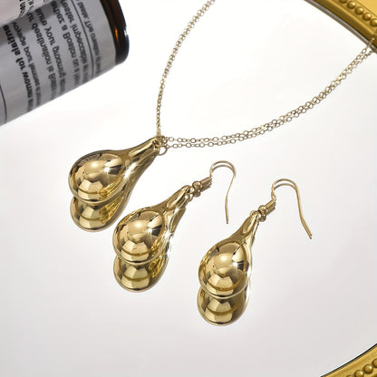 Elegant Golden-Tone Teardrop Earrings and Necklace Set - Minimalist Luxury, Resin Crafted, Perfect for Daily Wear & Parties