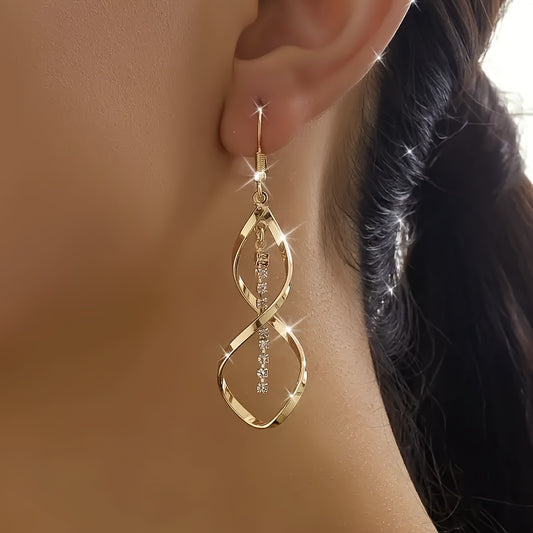 Elegant Gold-Tone Alloy Dangle Earrings for Women Fashionable Simple Drop Earrings All-Season Wear