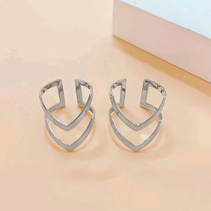 Geometric Hollow Out Open Ring Monochrome Metal Feeling Finger Ring Elegant Style Alloy Jewelry