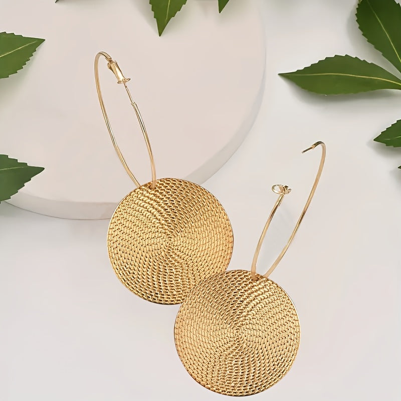 A Pair Of New Trendy Round Geometric Hoop Earrings With Creative And Versatile Design