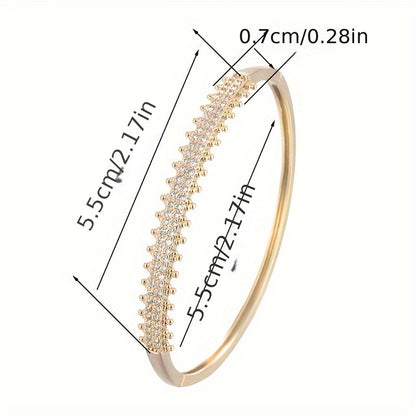 Elegant Double Row Round Cubic Zirconia Bracelet for Women, Copper with Unique Plating, Perfect Gift for All Seasons