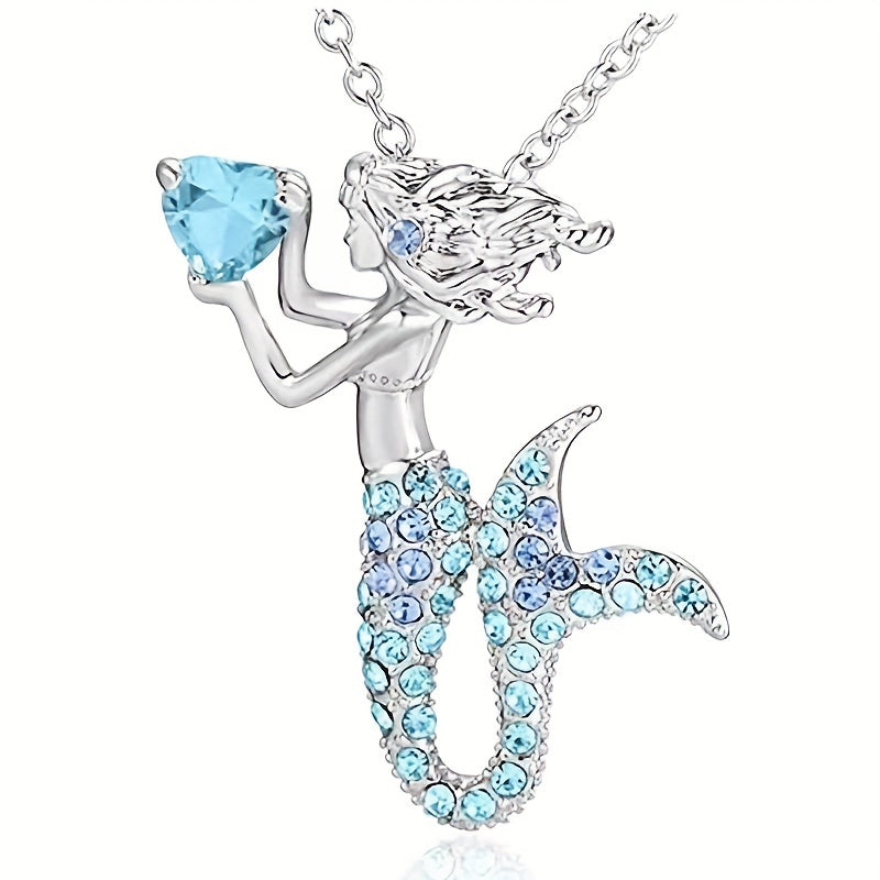 1pc Shimmering Sparkling Mermaid Heart Necklace - Handcrafted with Multicolor Rhinestones, A Symbol of Love - Perfect Elegant Birthday Gift for Fashionistas
