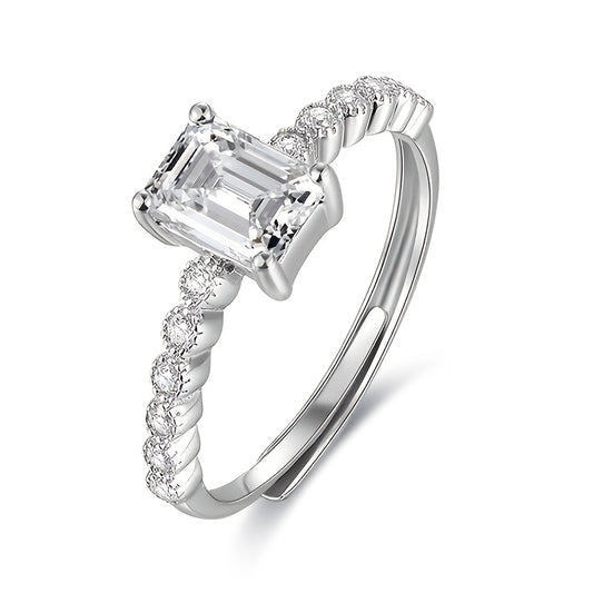 Adjustable Elegant 1 Carat Square Moissanite Engagement Ring - S925 Sterling Silvery with Beaded Edge, Perfect for Weddings, Anniversaries & Graduations