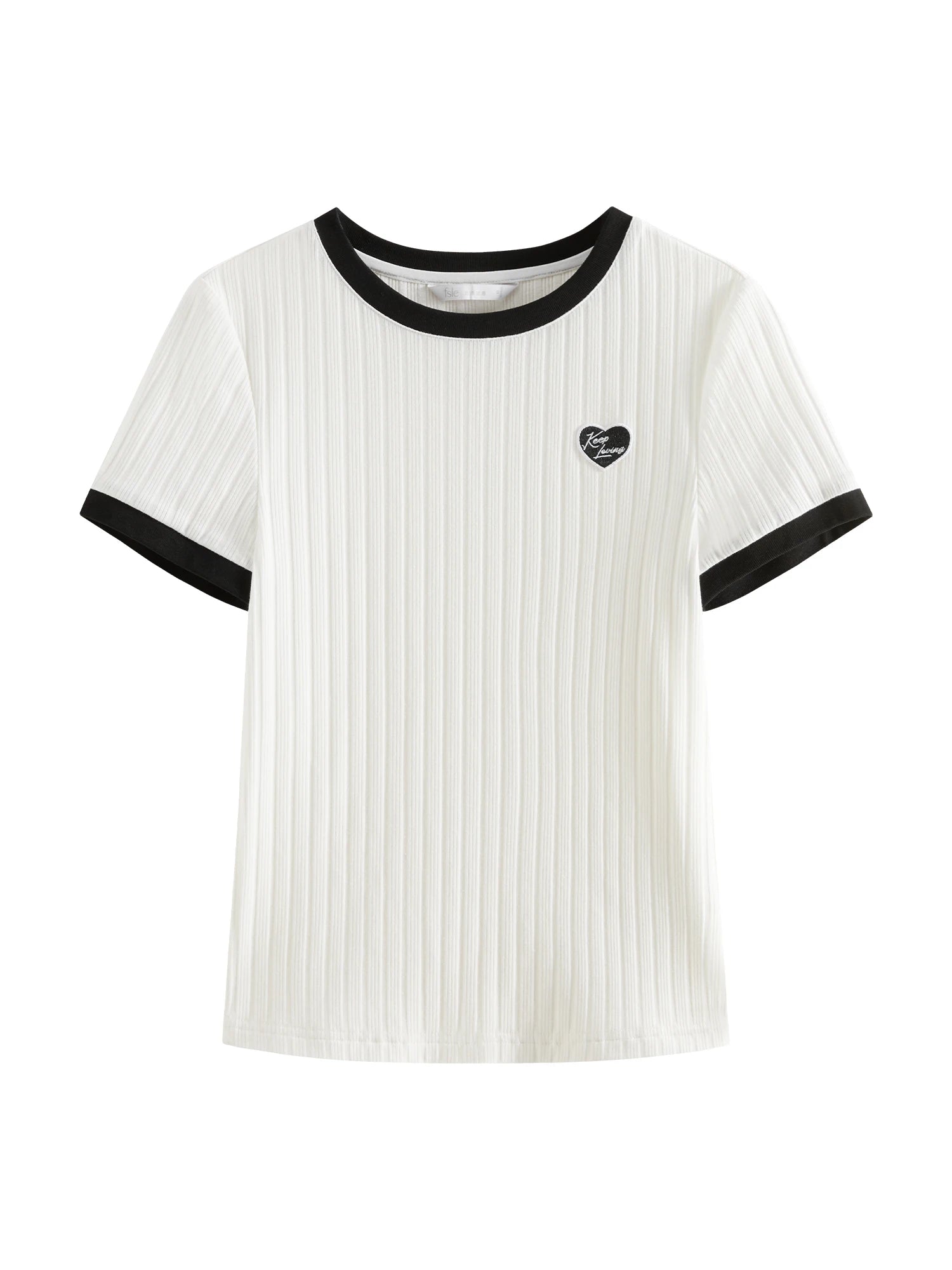 018Ribbed Tee - Color Blocking Crewneck Top